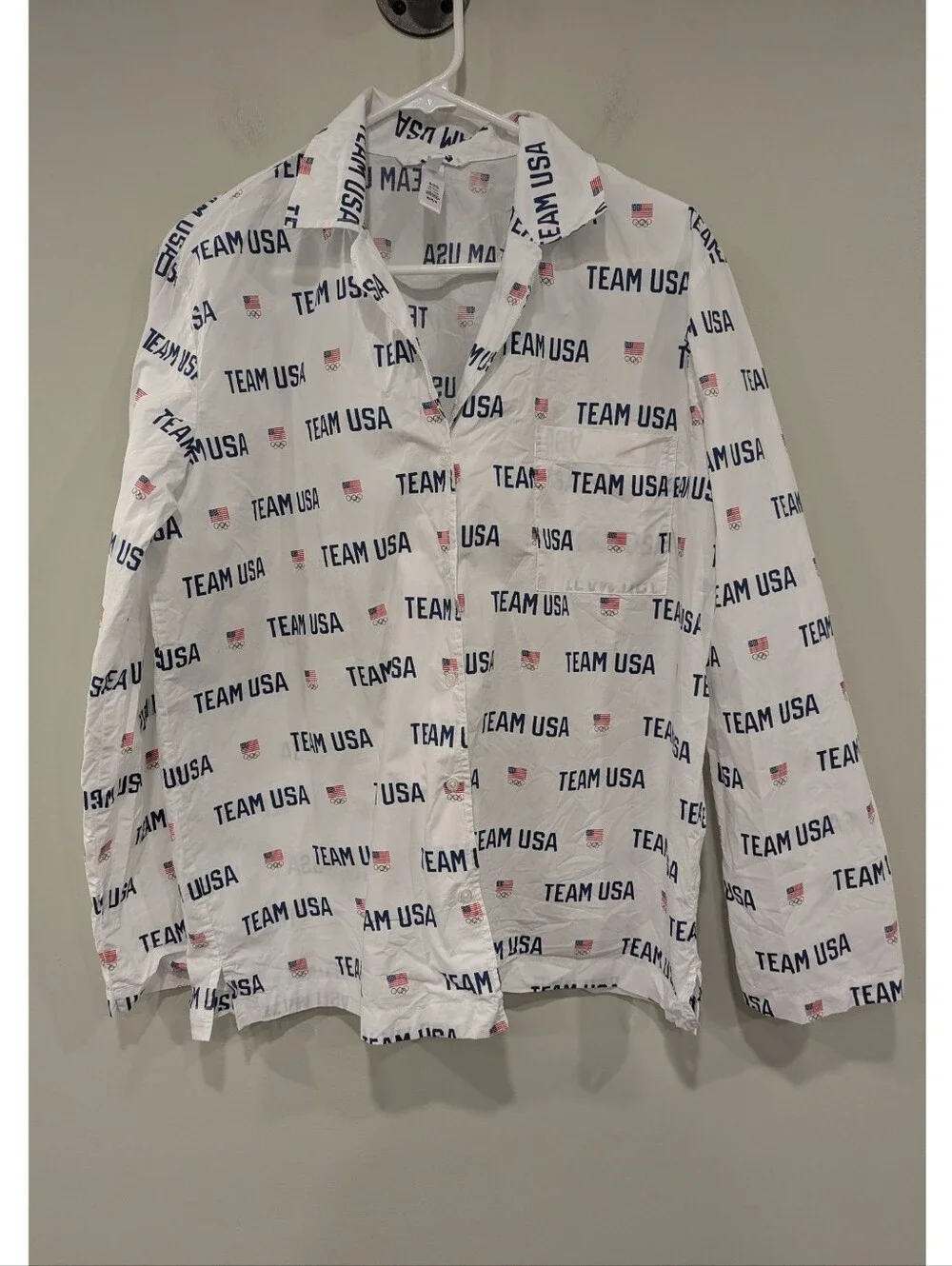Skims For Team USA Cotton Poplin Button Up Sleep Shirt Size Medium